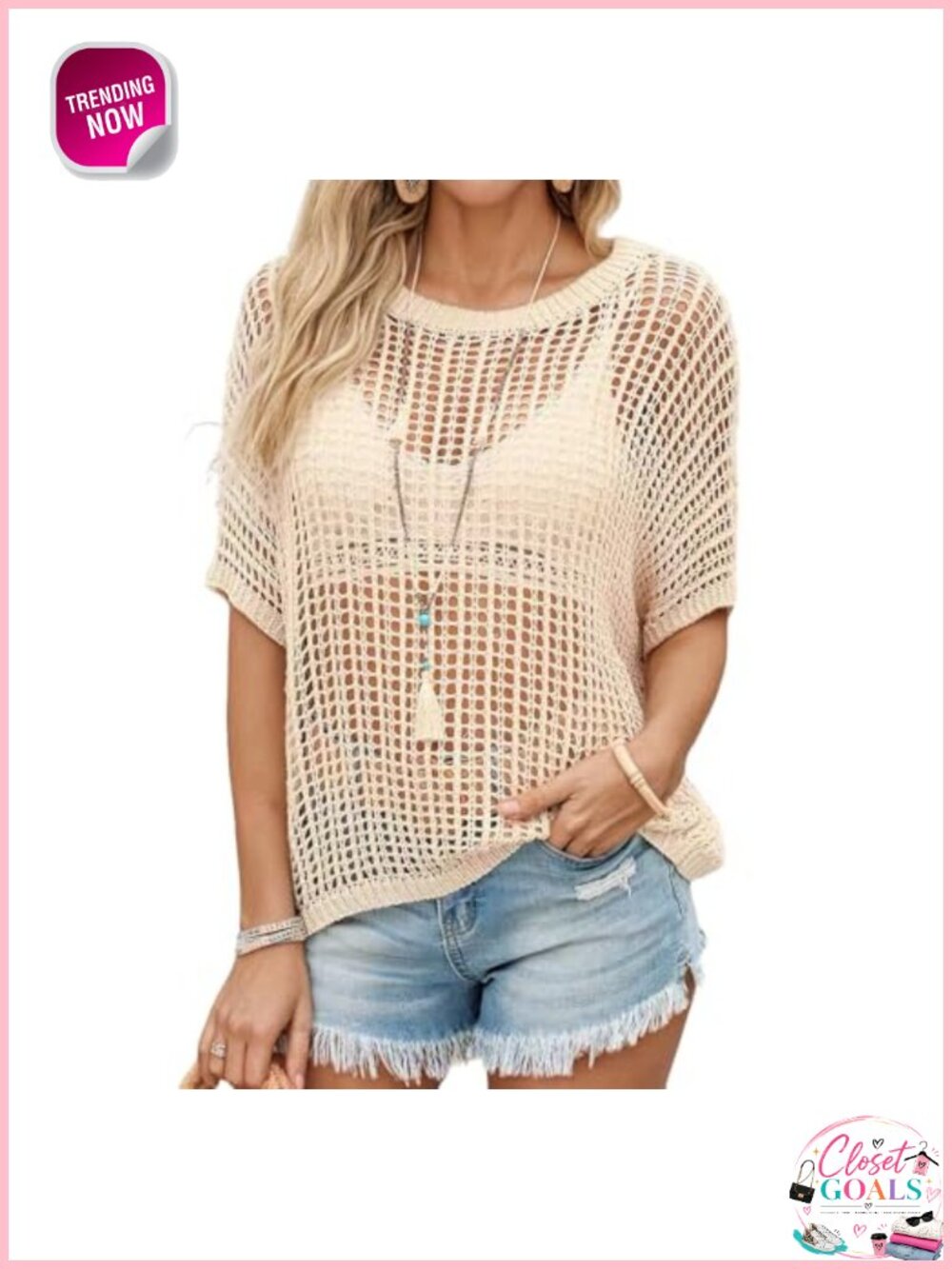 Crochet Hollow Out Short Sleeve Beach Cover Up Top